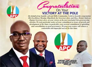 Adewumi Humphrey Congratulates Sen. Monday Okpebholo, Governor-Elect, Edo State