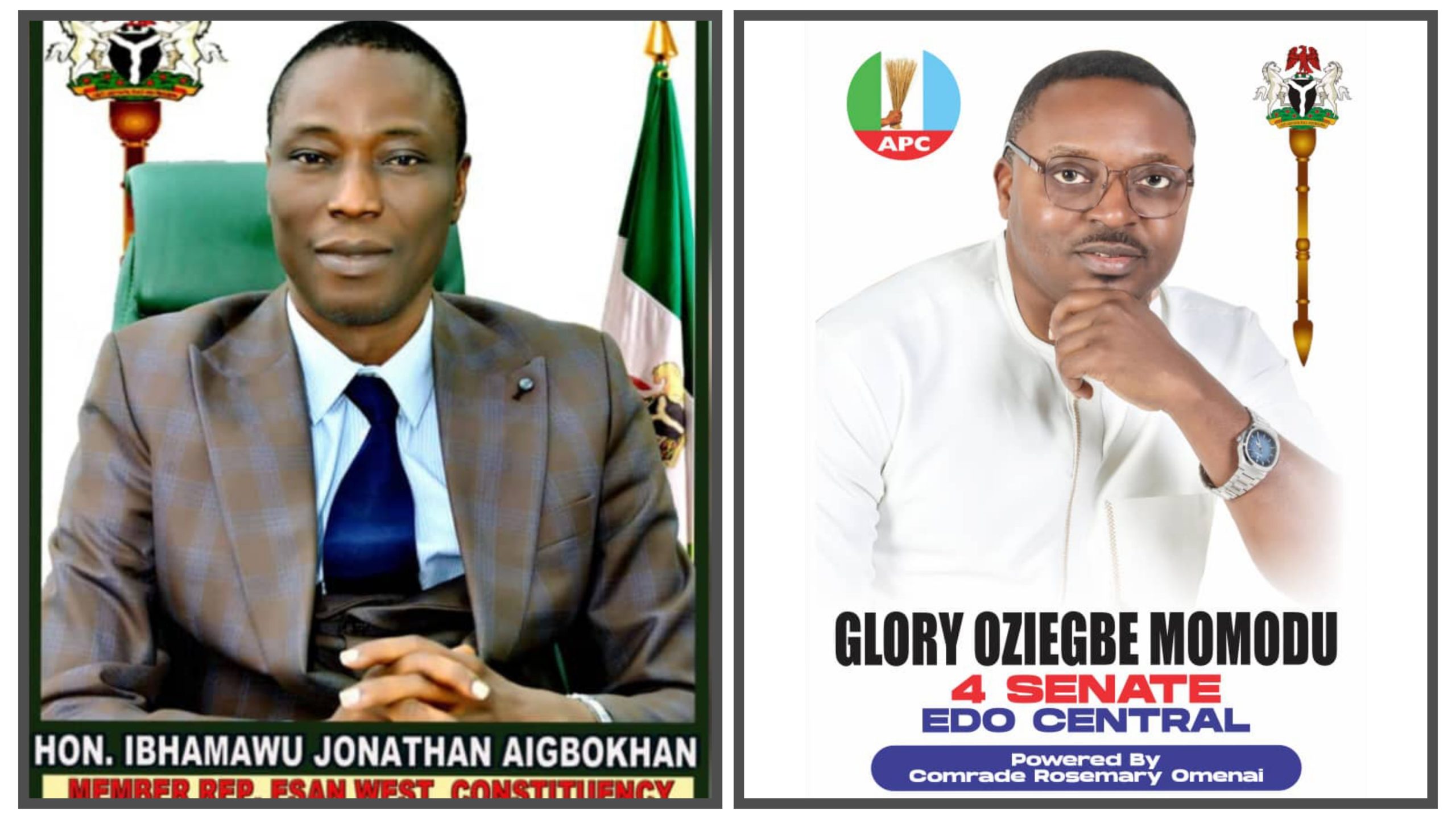 Engr. Glory Oziegbe Momodu Congratulates Hon. Jonathan Ibhamawu (Member representing Esan West Local Government State Constituency), now Majority Leader, Edo State House of Assembly