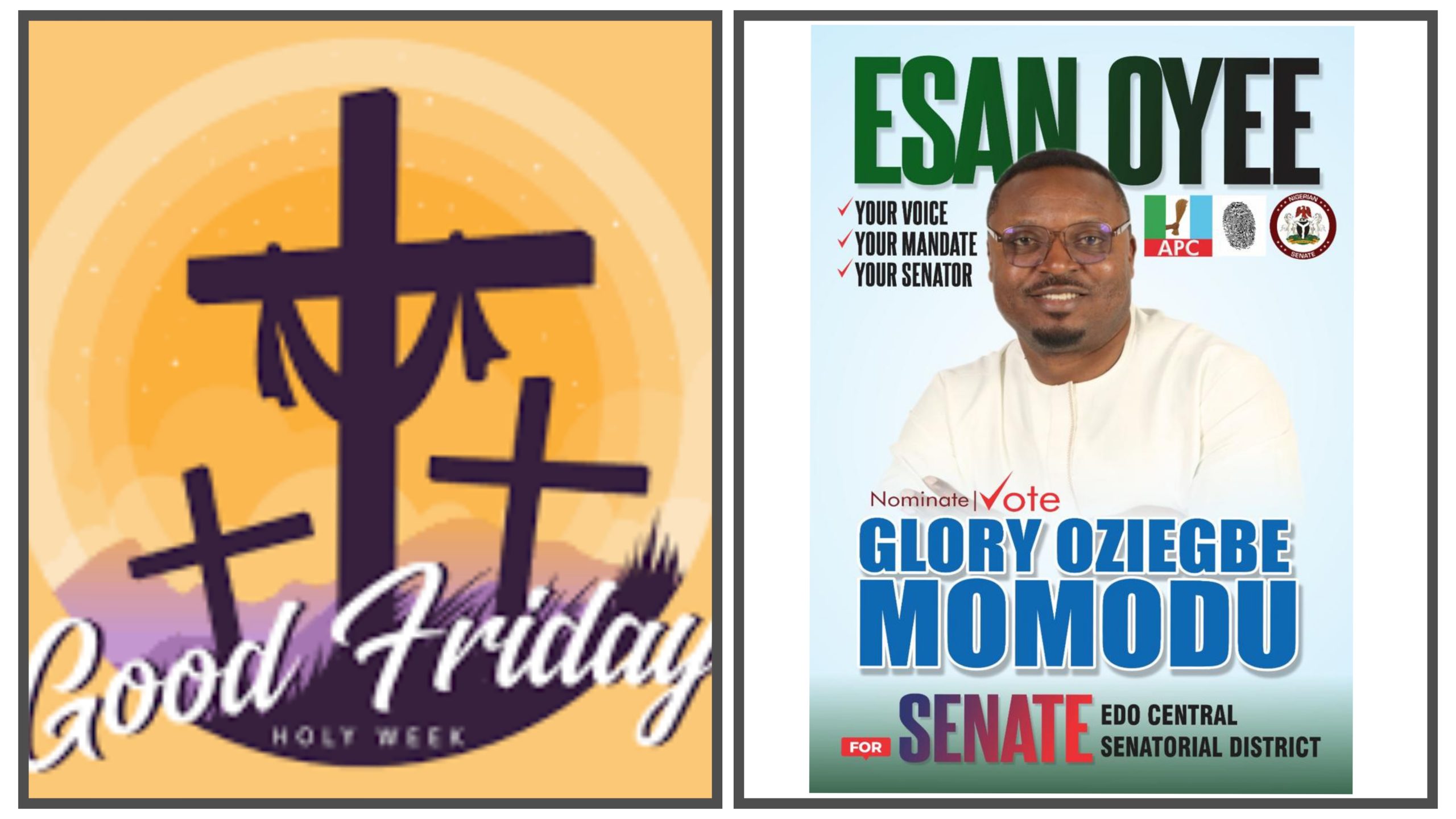 Easter Message by Engr. Glory Oziegbe MomoduAspirant for Senate, Edo Central Senatorial District