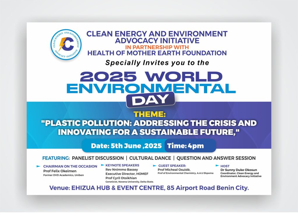 Clean Energy and Environment Advocacy Initiative With Health of Mother Earth Foundation Set to Organise 2025 World Environment Day Clean Energy and Environment Advocacy Initiative With Health of Mother Earth Foundation Set to Organise 2025 World Environment Day