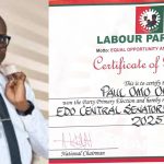 Edo Central Bye-Election: LP Issues Certificate Of Return To Paul Omo Okojie.