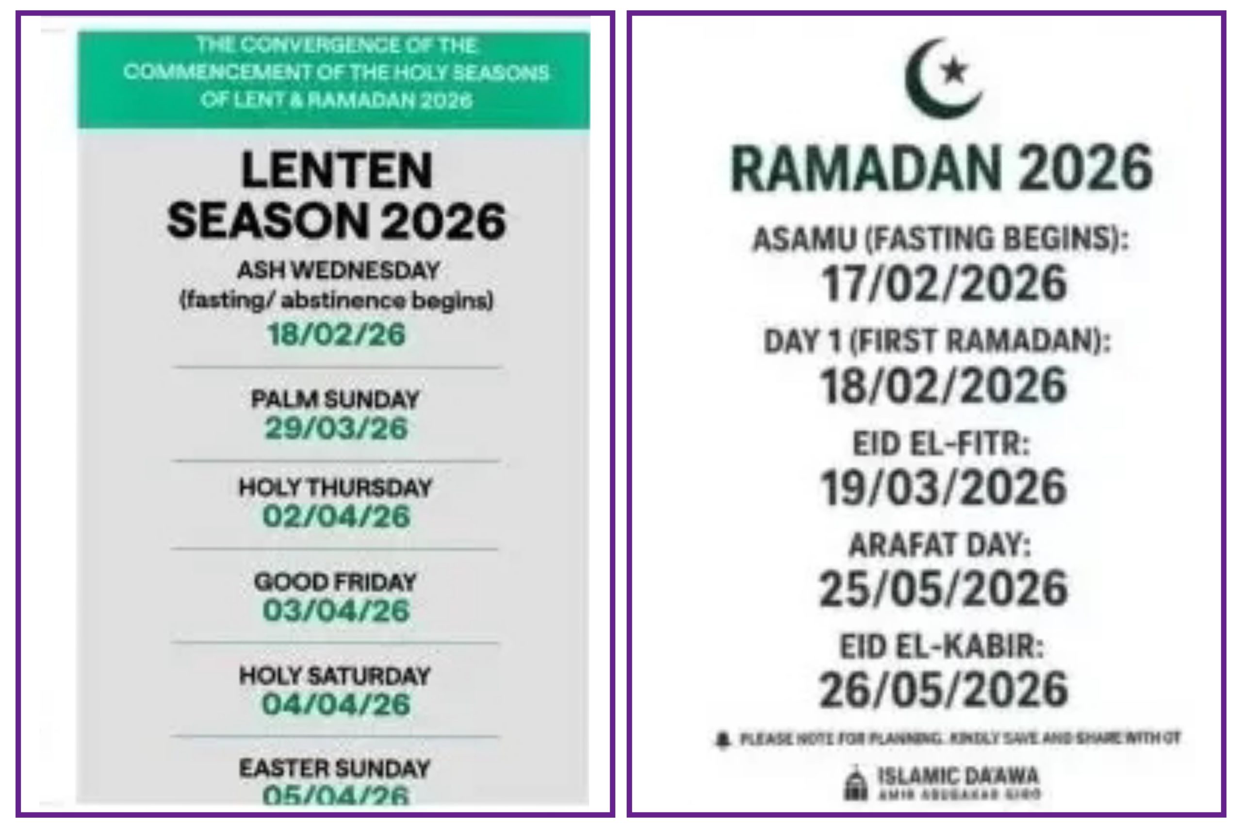 Lent, Ramadan Set to Fall in Same Period in 2026