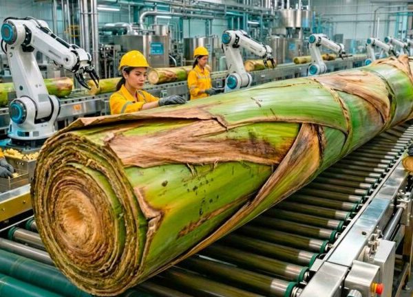 Tons of Banana Trunks Left Over After Harvesting Turns Into Raw Material for Clothing, Paper