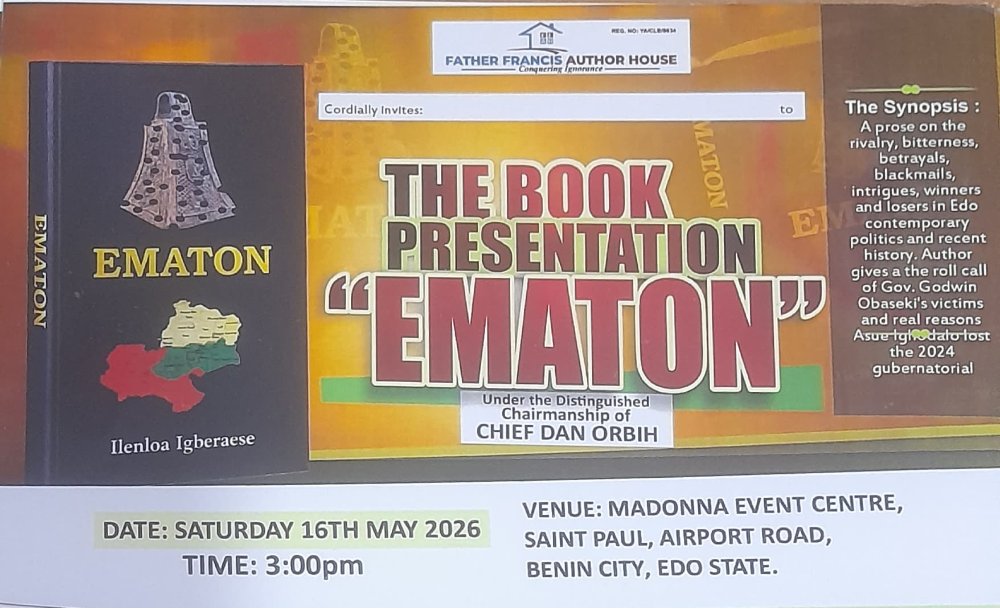 Ilenloa Igberaese is Set for Public Book Presentation Titled By “Emanton”.