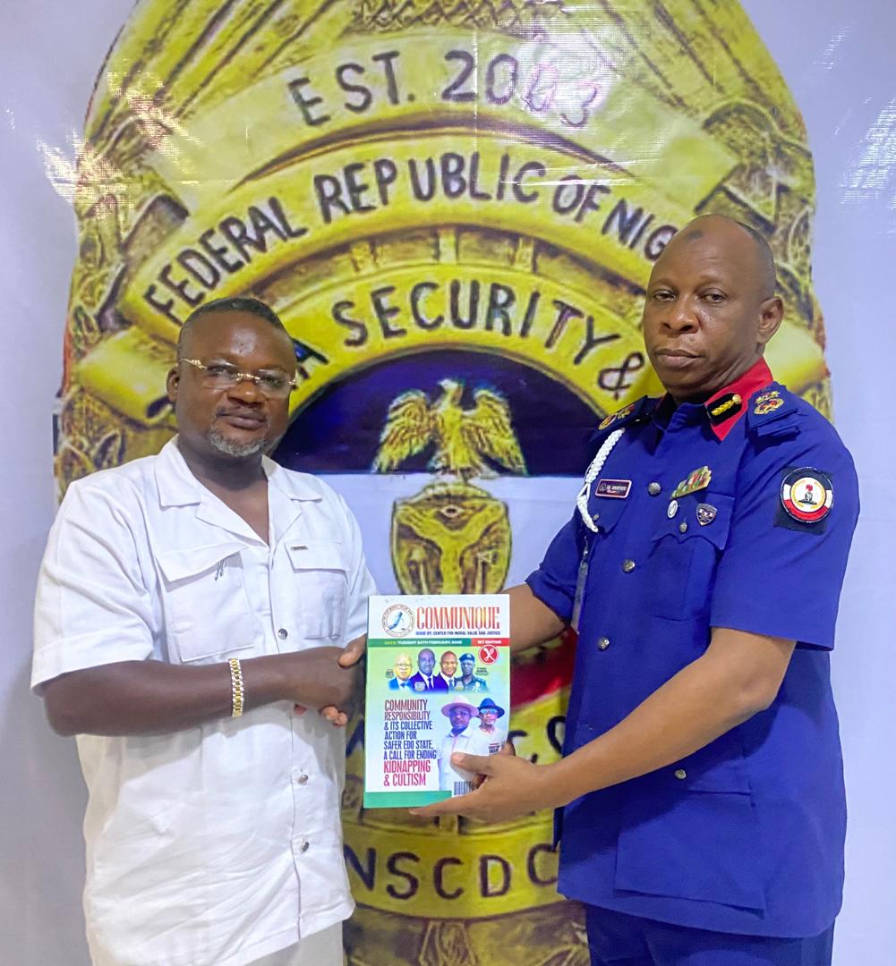 Centre For Moral Value and Justice Meets With NSCDC Commandant In Edo