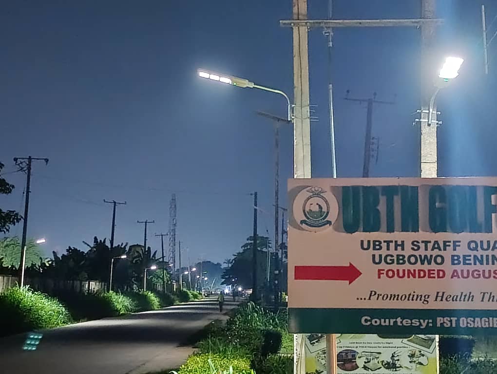 Excitement As UBTH CMD Lights Up Staff Quarters With Solar Powered Street Light